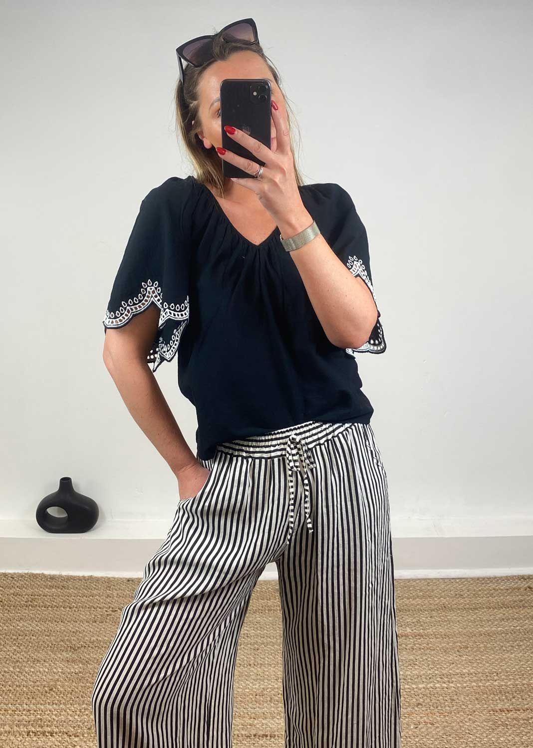 Diana Embroidered Top in Black