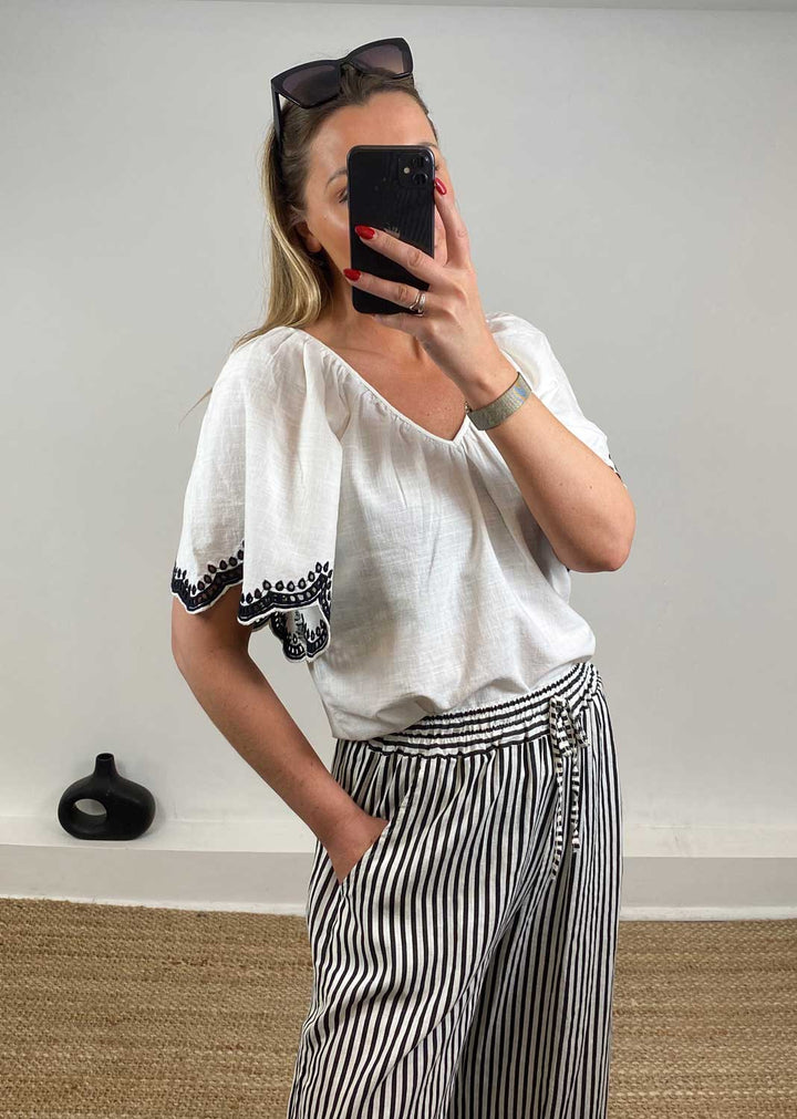 Diana Embroidered Top in White