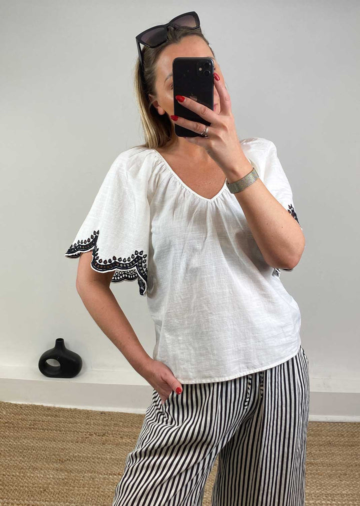 Diana Embroidered Top in White