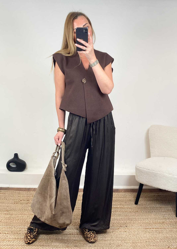 Dion Gold Button Top in Brown