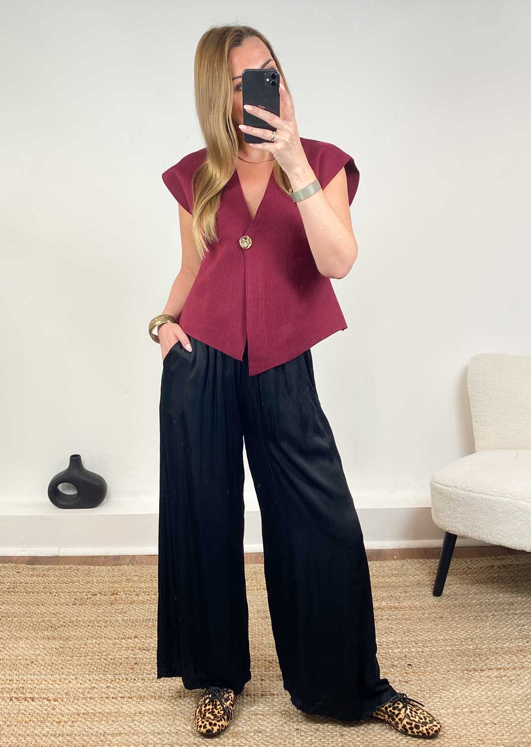 Brooke Silky Tie Waist Pants in Black