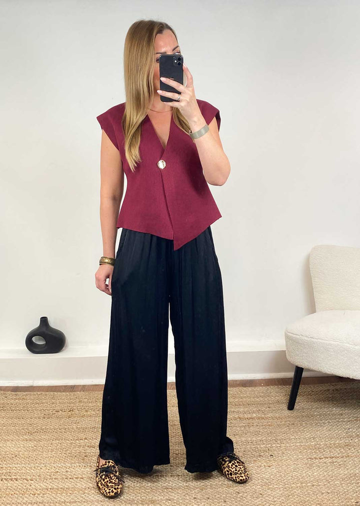 Brooke Silky Tie Waist Pants in Black