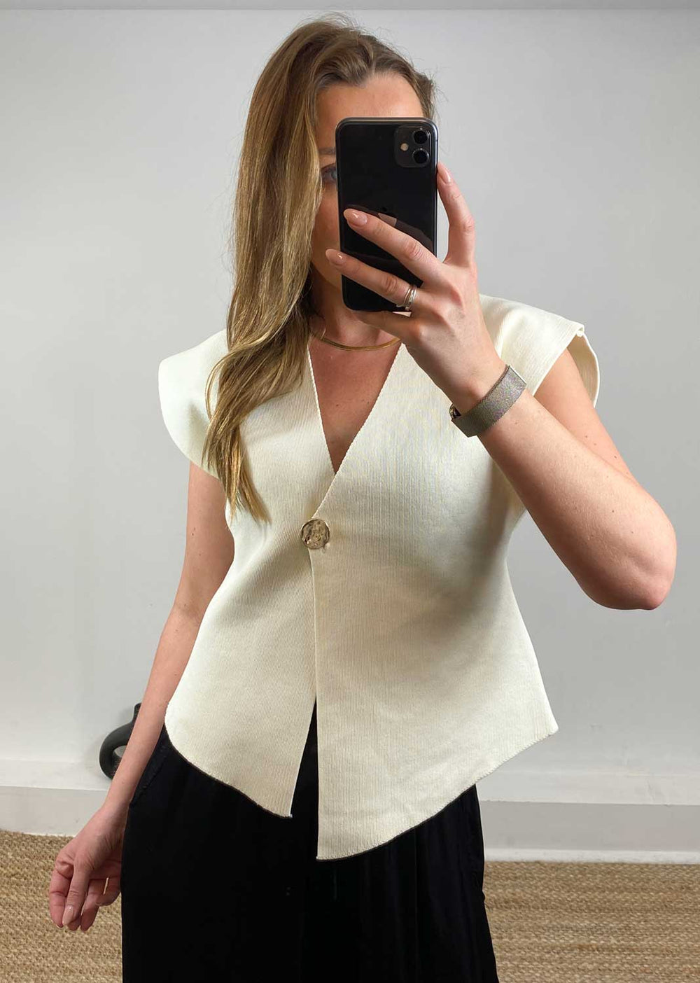 Dion Gold Button Top in Cream