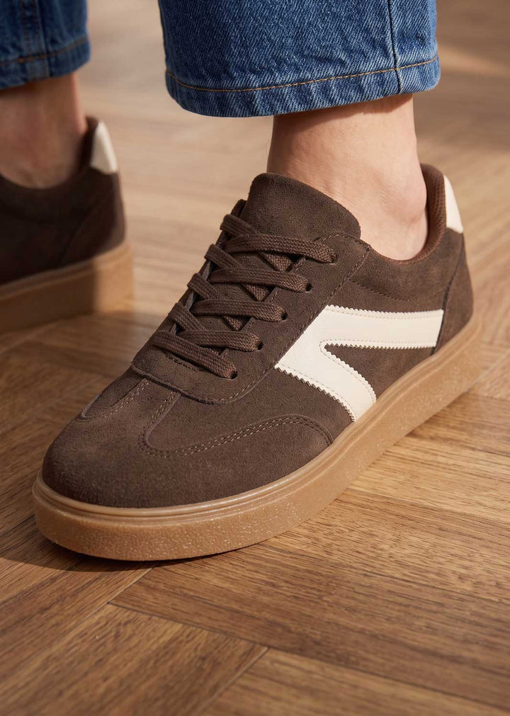 faux suede faux leather brown sneaker