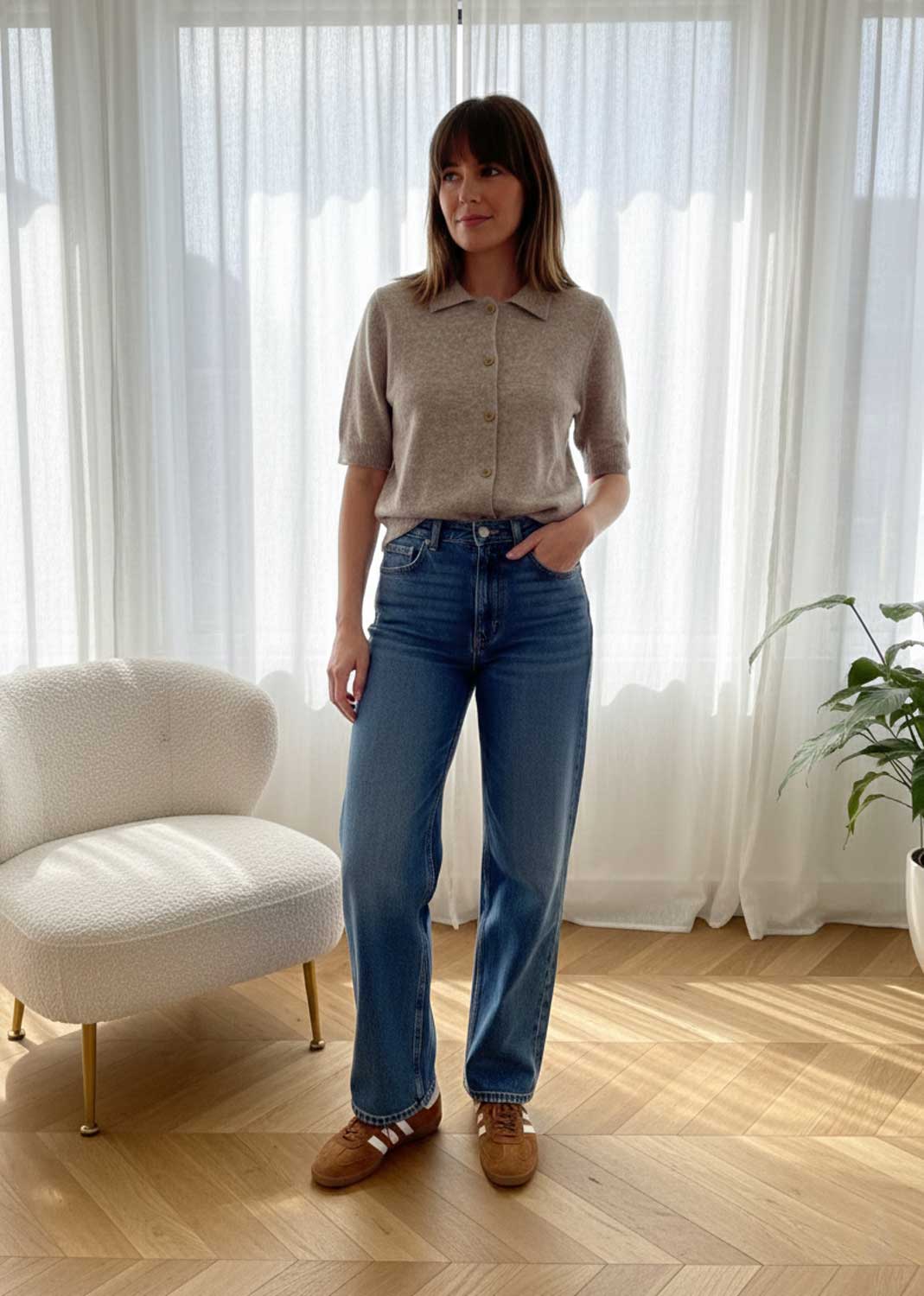 collar butto cardigan taupe