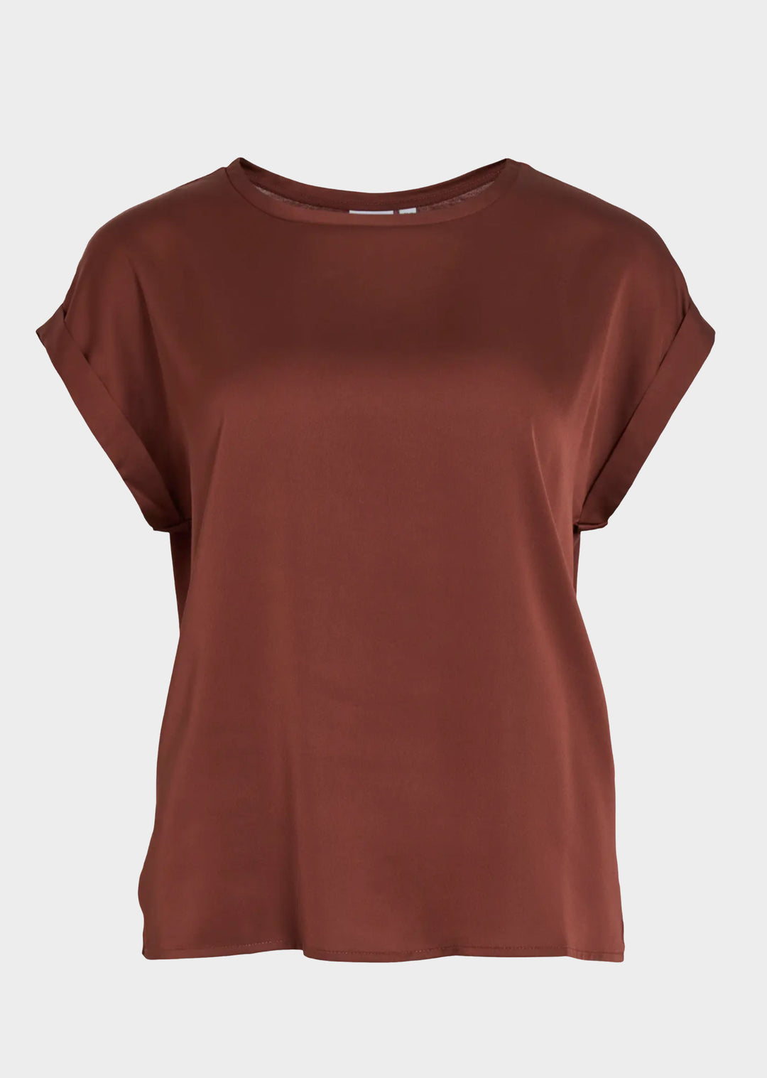 Ellette Satin Top Mahogany by Vila at Bond Boutique