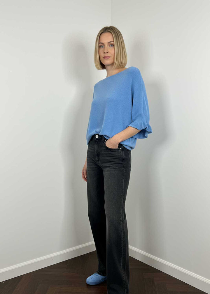 Elira Frill Sleeve Knit Jumper Blue