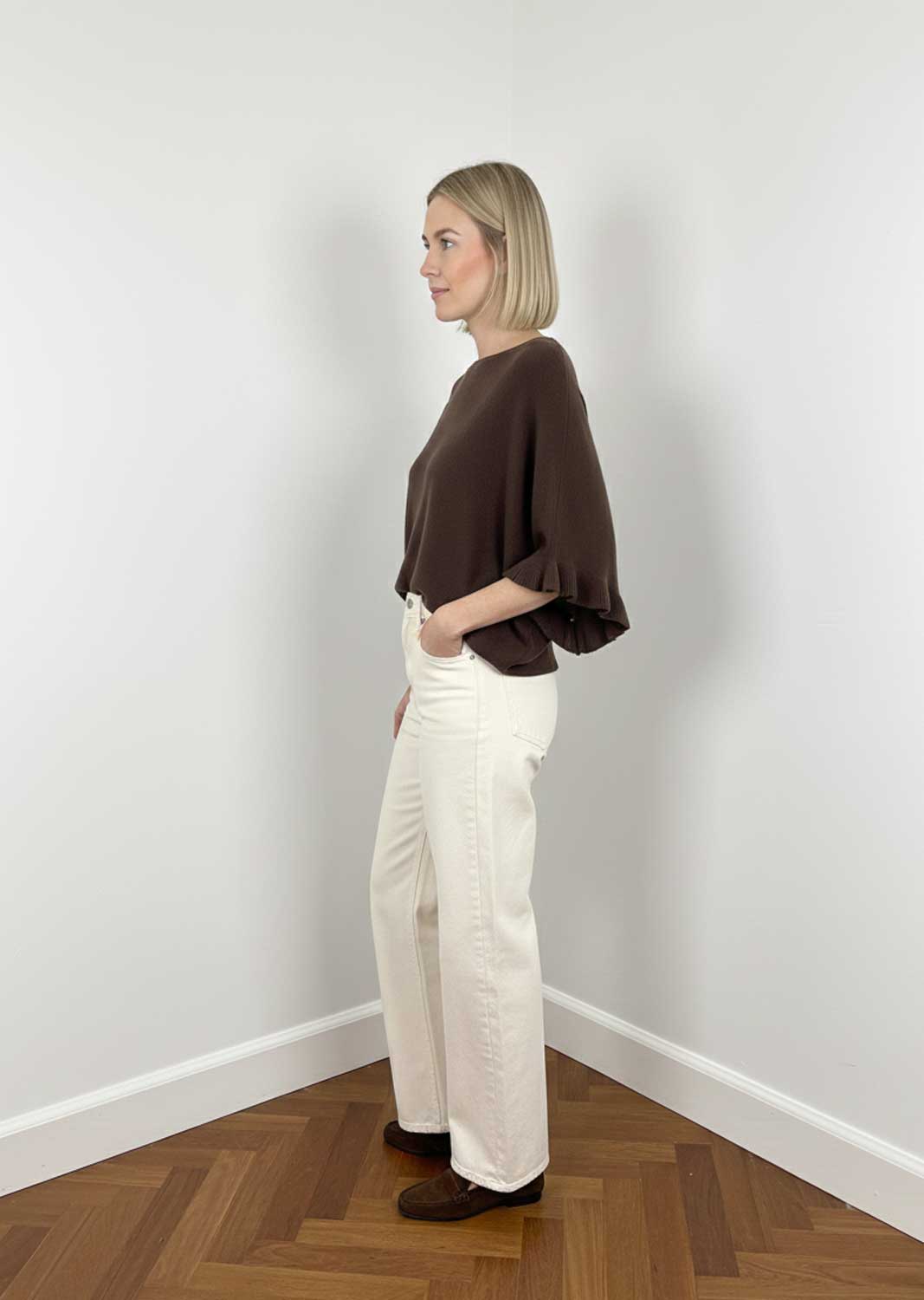 Elira Frill Sleeve Knit Jumper Chocolate