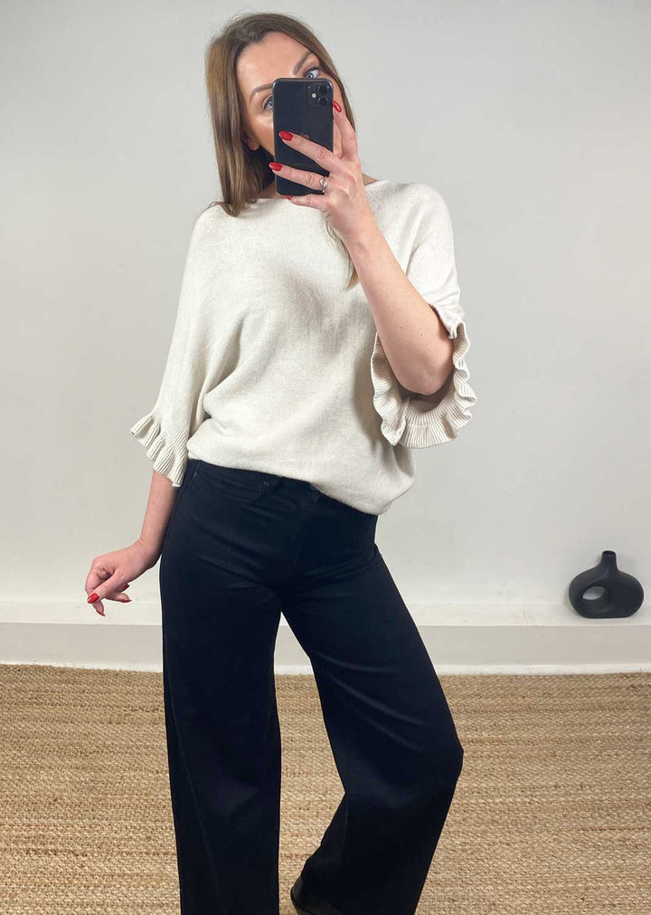 frill sleeve knit jumper cream