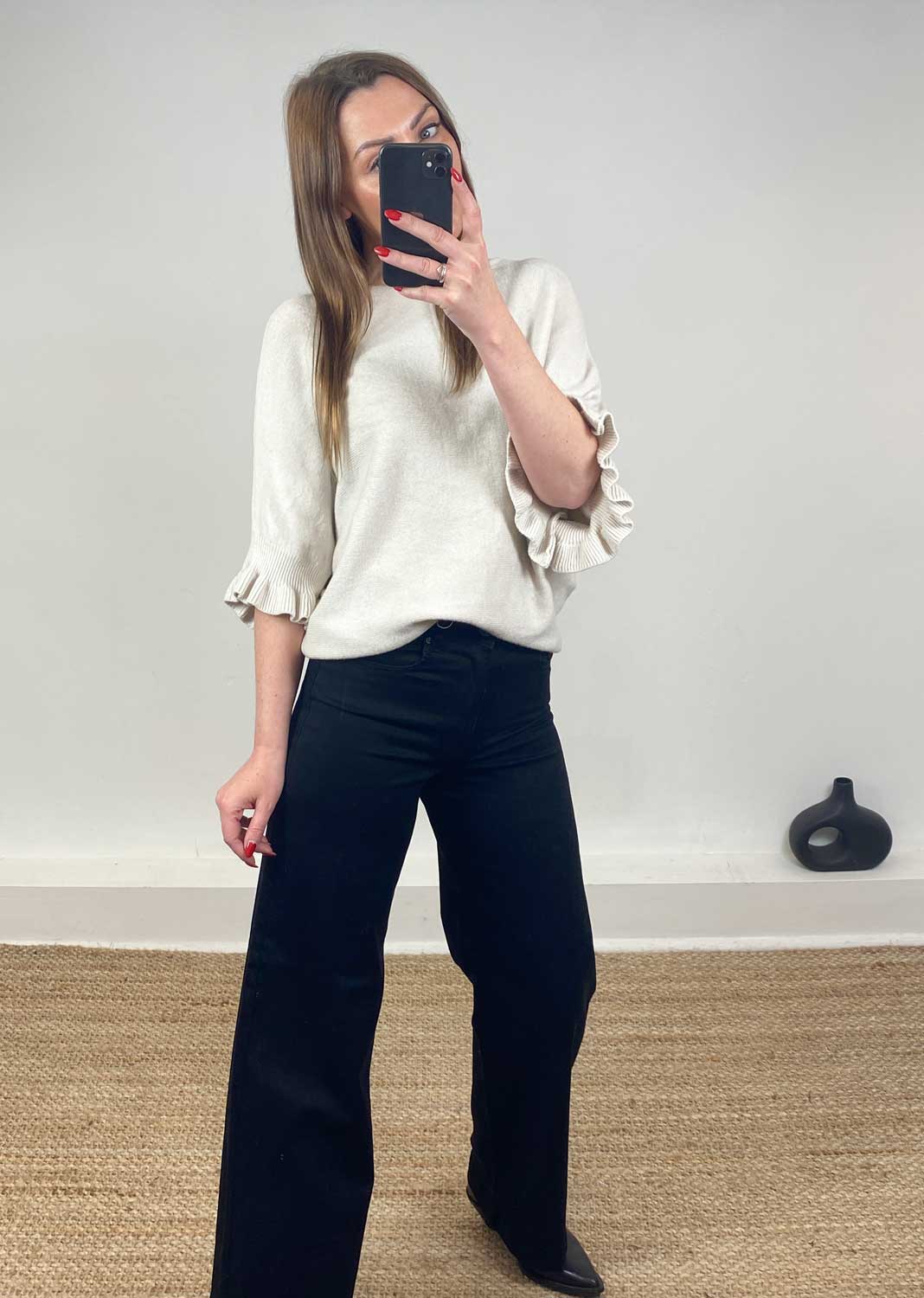 Elira Frill Sleeve Knit Jumper Cream