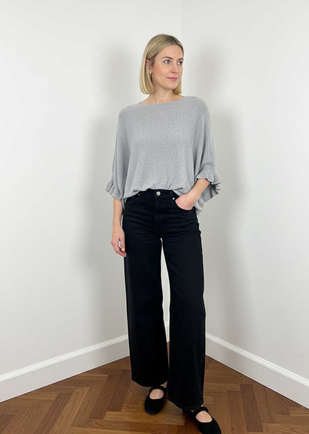 frill sleeve knit jumper grey 
