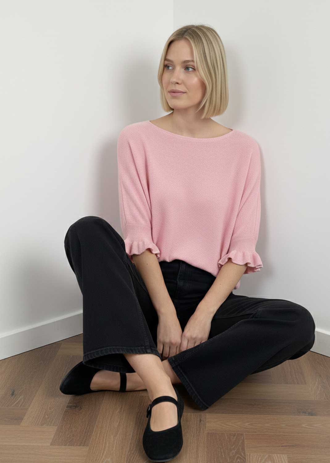 pink frill sleeve knit jumper