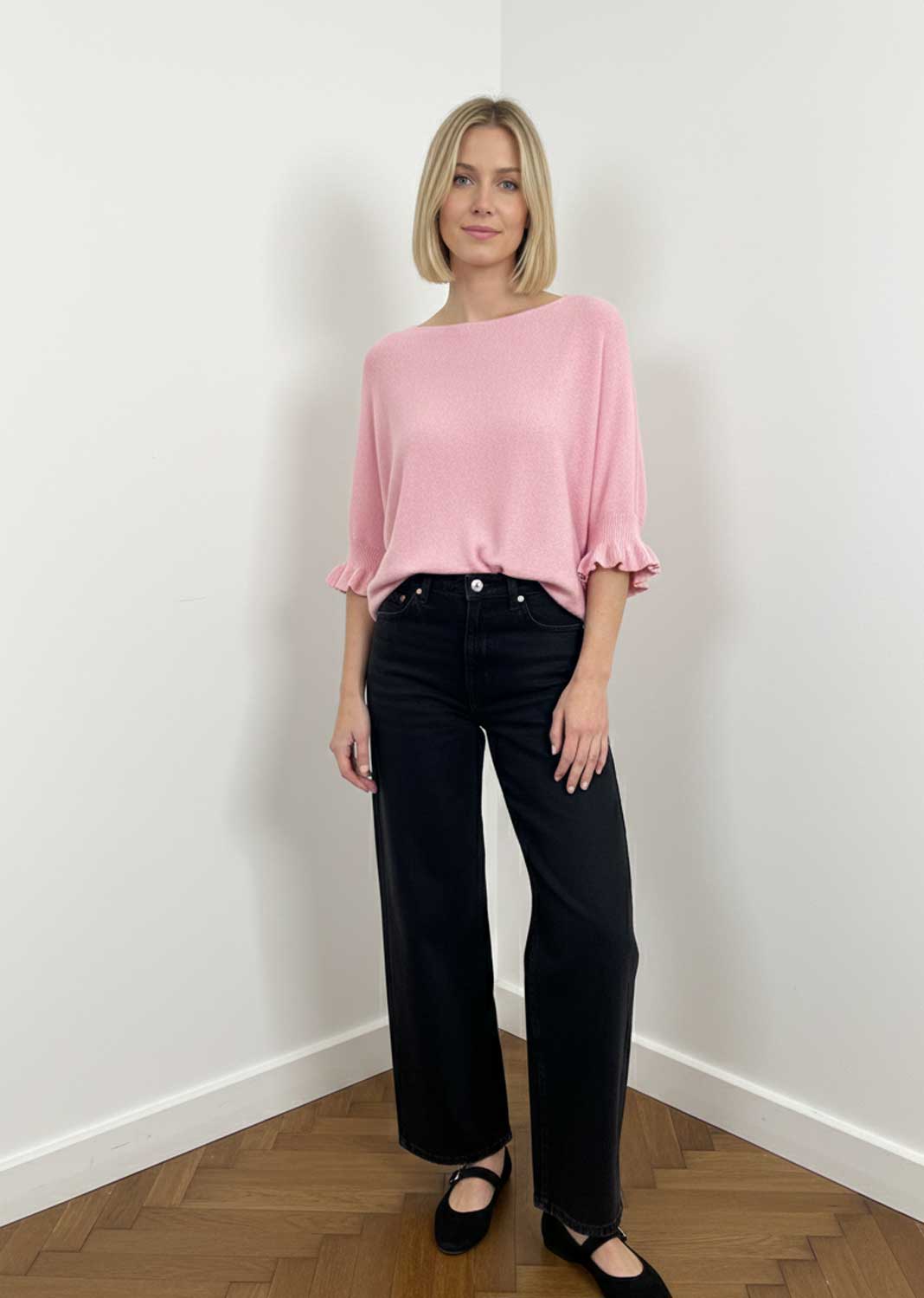 Elira Frill Sleeve Knit Jumper Pink