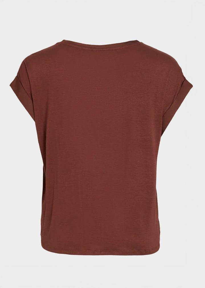 Ellette Satin Top Mahogany by Vila at Bond Boutique