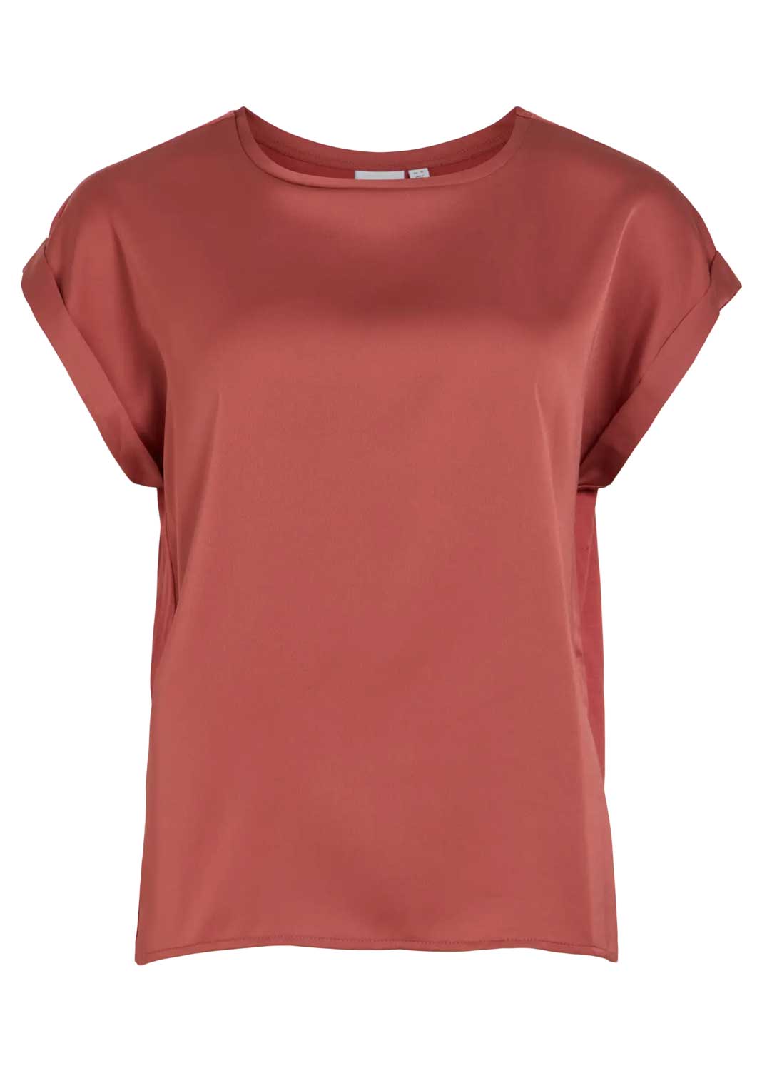 A short-sleeve crewneck top in a dusty rose or terracotta color, displayed against a solid white background.