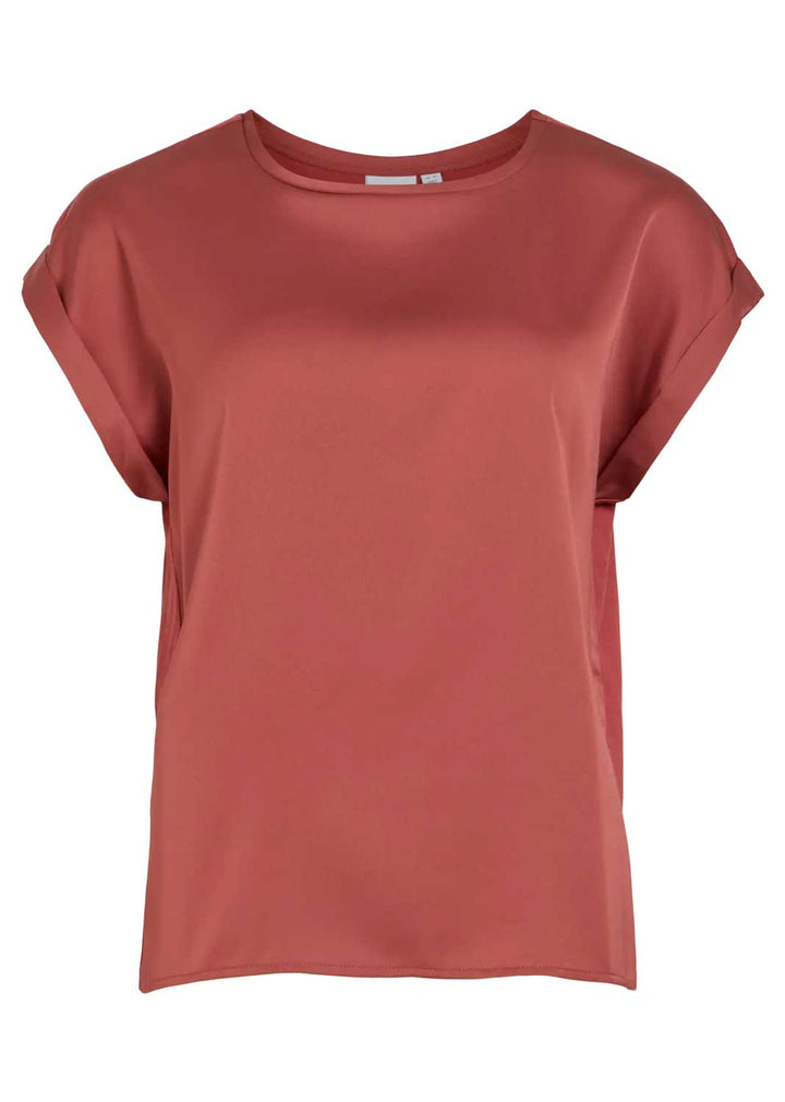 A short-sleeve crewneck top in a dusty rose or terracotta color, displayed against a solid white background.