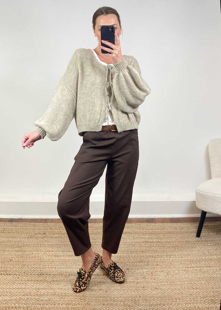 Emery Tie Knit Cardigan Beige