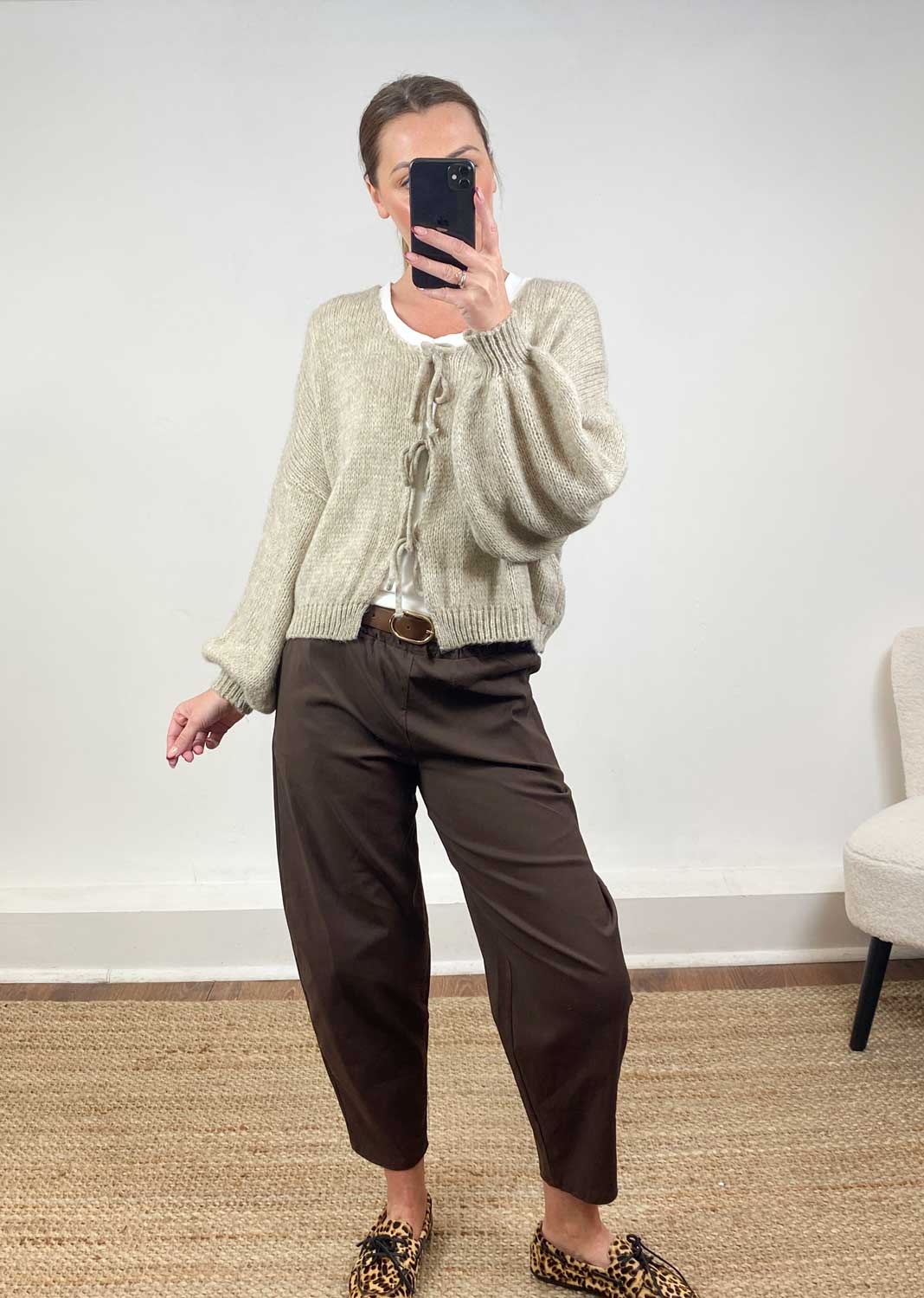 Emery Tie Knit Cardigan Beige