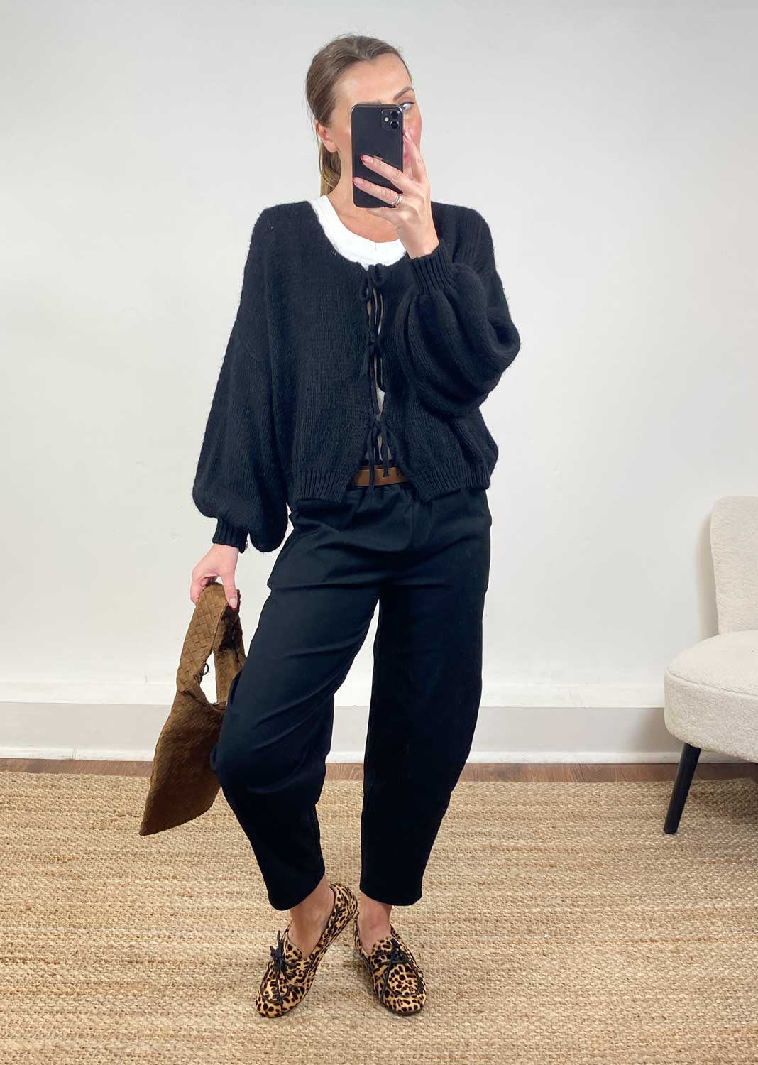 Emery Tie Knit Cardigan Black