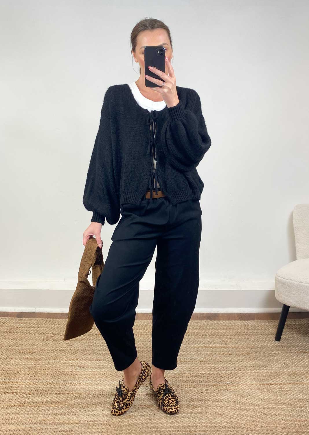 Emery Tie Knit Cardigan Black