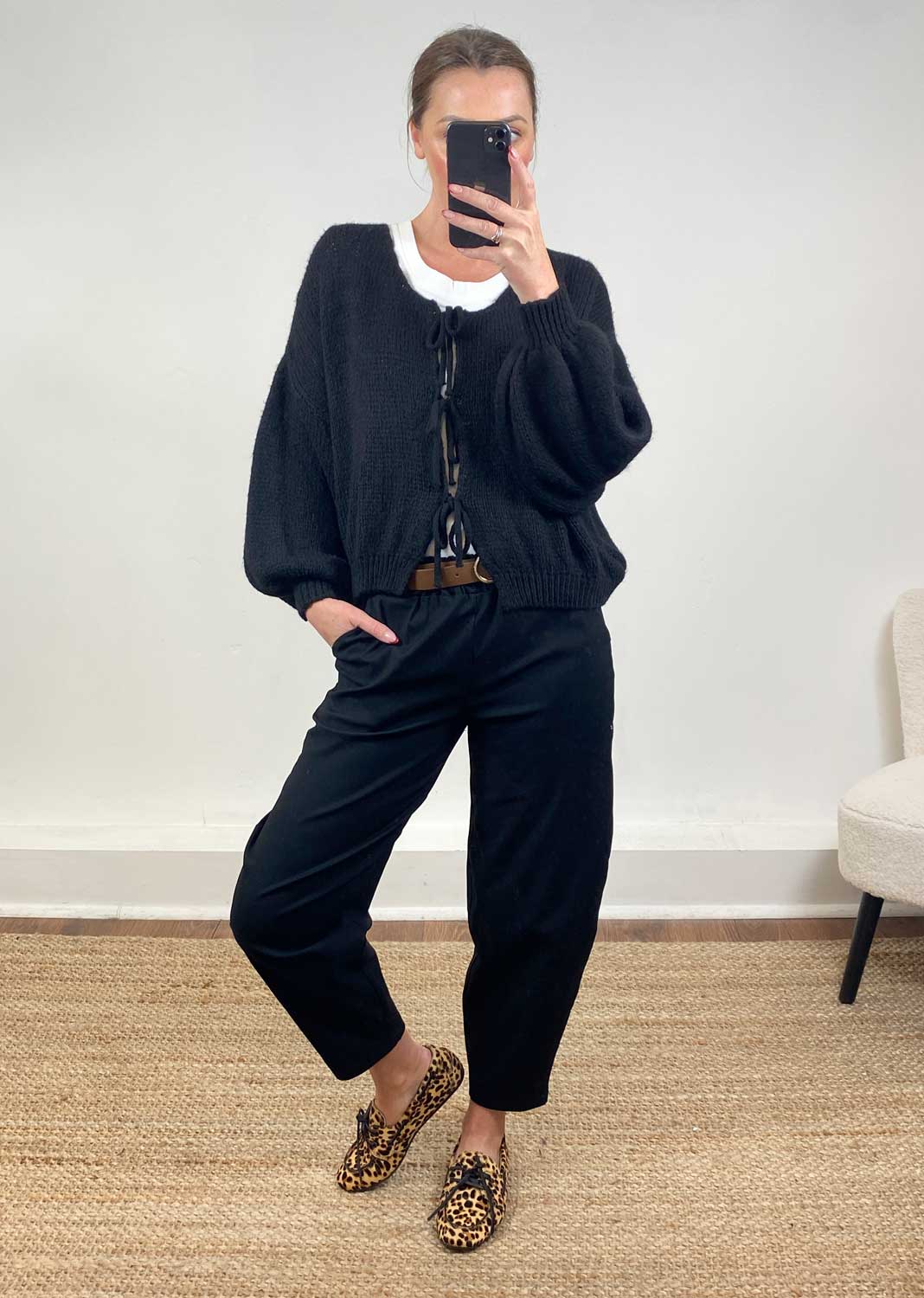 Emery Tie Knit Cardigan Black