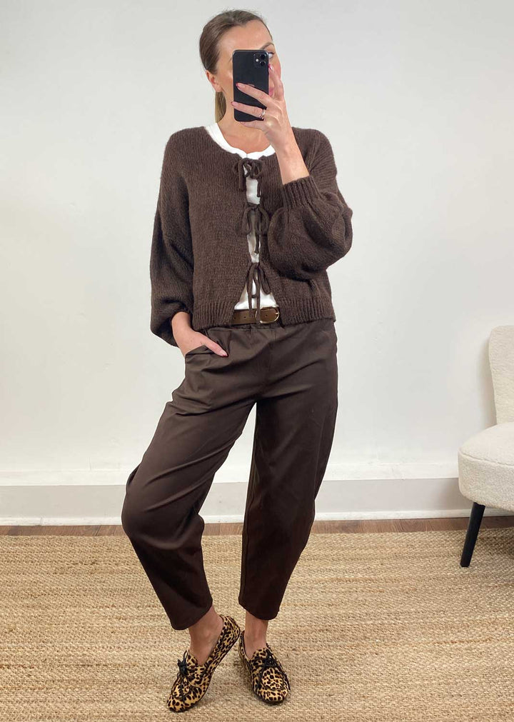 Emery Tie Knit Cardigan Brown
