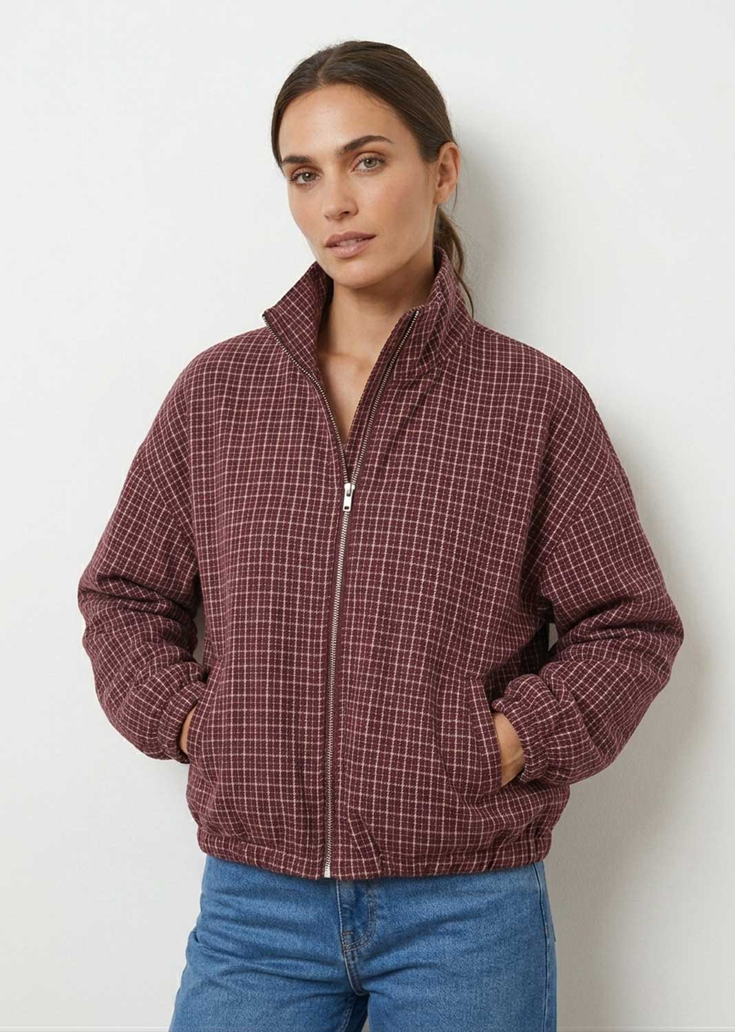 Erin Checked Funnel Neck Jacket
