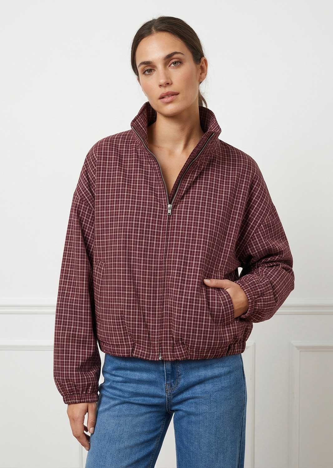 Erin Checked Funnel Neck Jacket