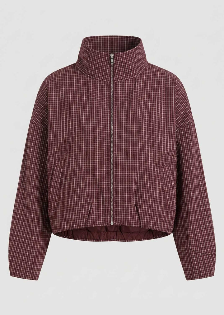 burgundy checked jacket
