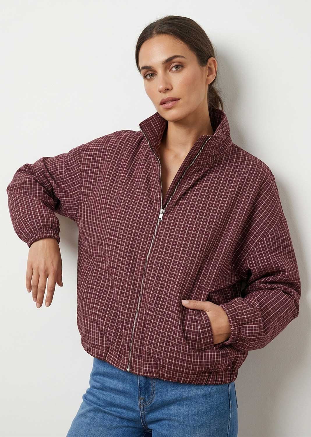 Erin Checked Funnel Neck Jacket