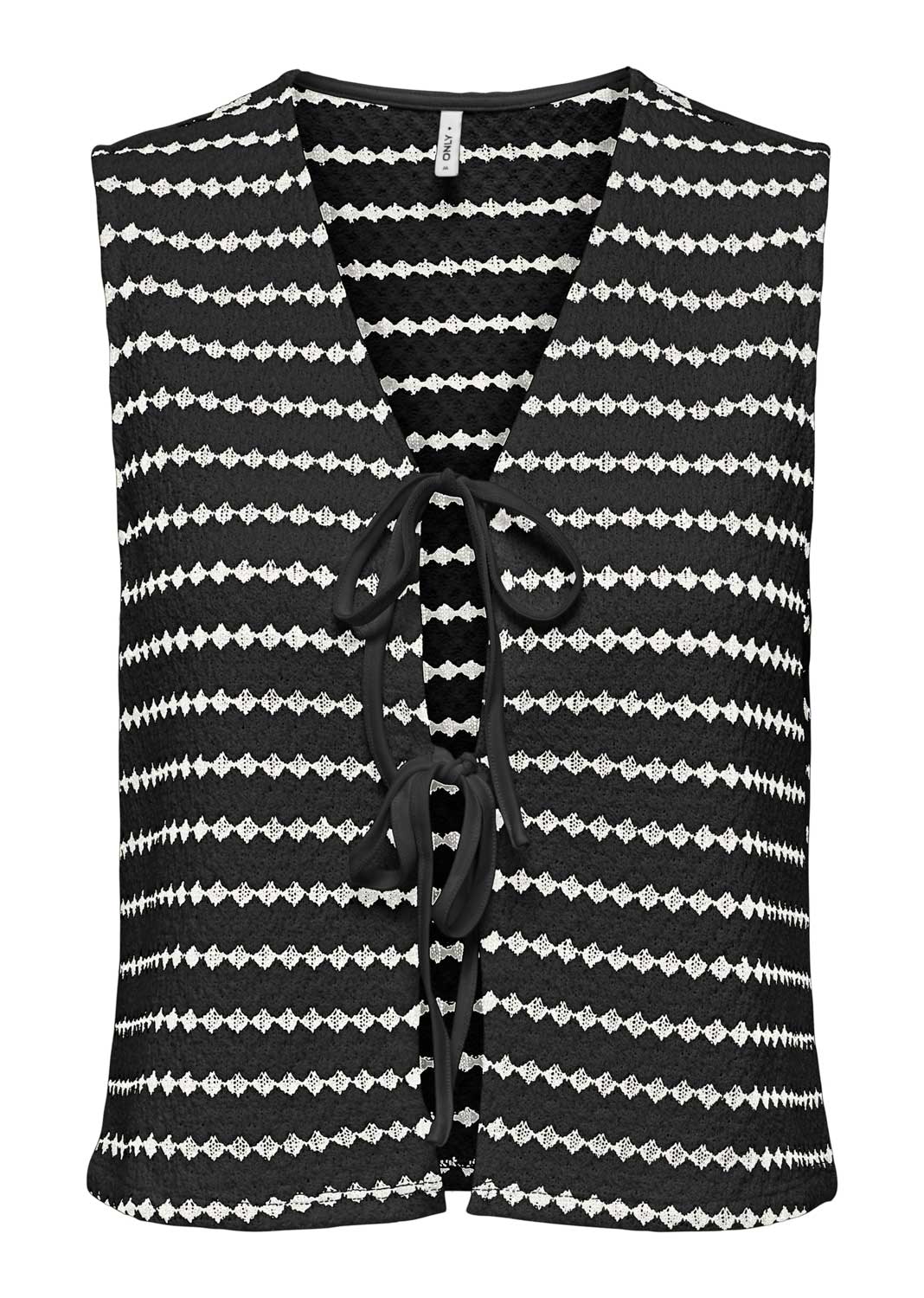 Eva Stripe Knit Tie Front Waistcoat in Black
