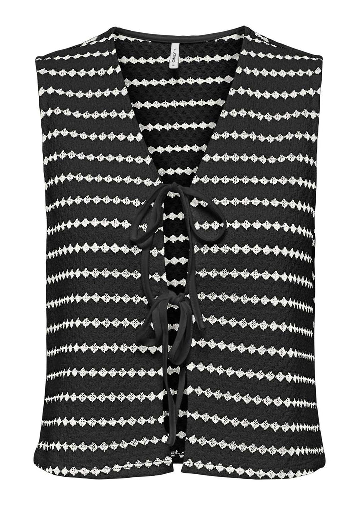 Eva Stripe Knit Tie Front Waistcoat in Black