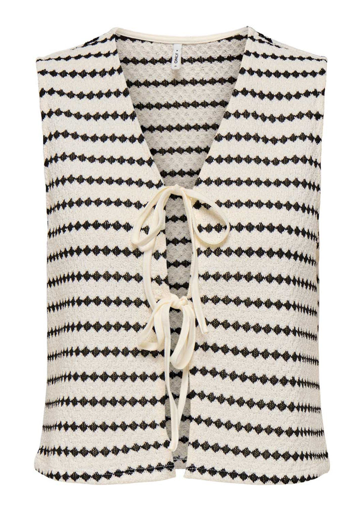 Eva Stripe Knit Tie Front Waistcoat in White