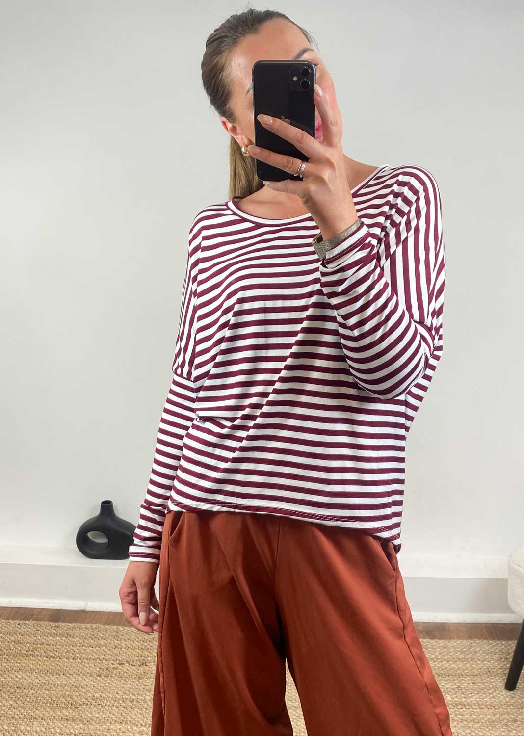Farley Breton Stripe top in burgundy – Bond Fashion UK