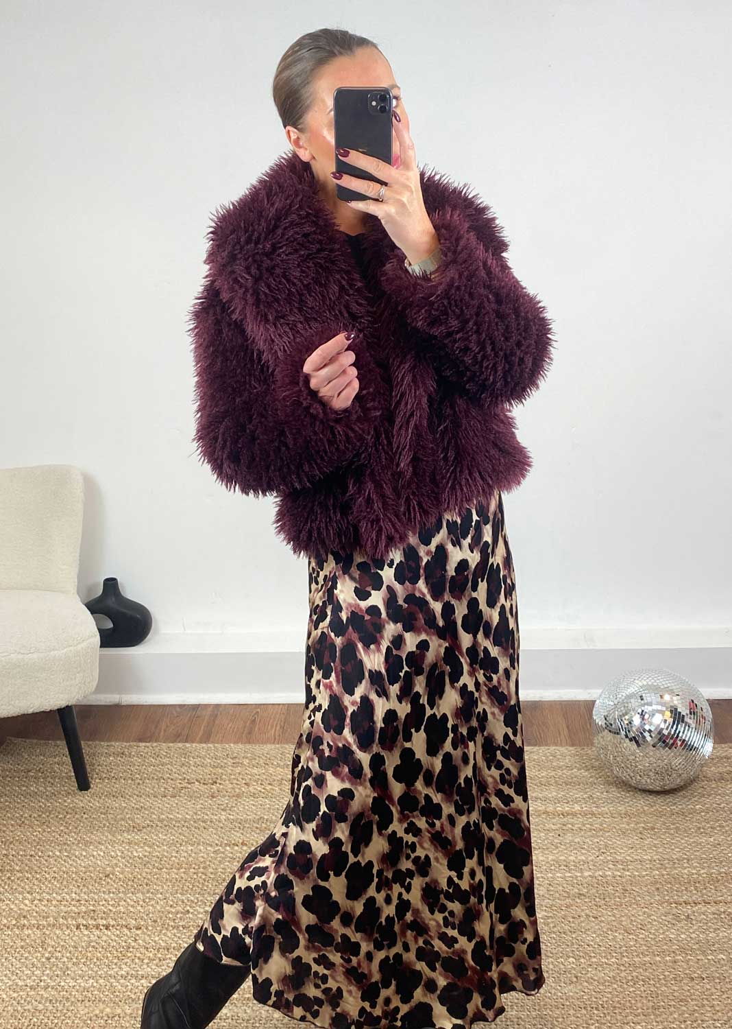 Lucia Faux Fur Jacket in Burgundy