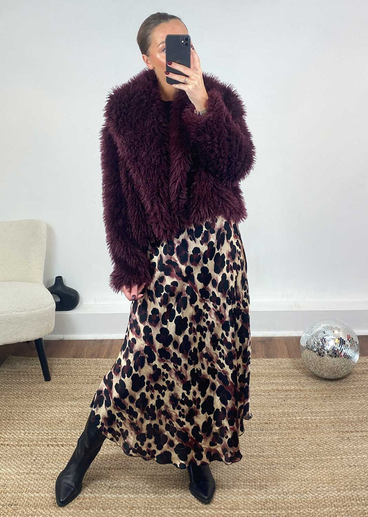 Lucia Faux Fur Jacket in Burgundy