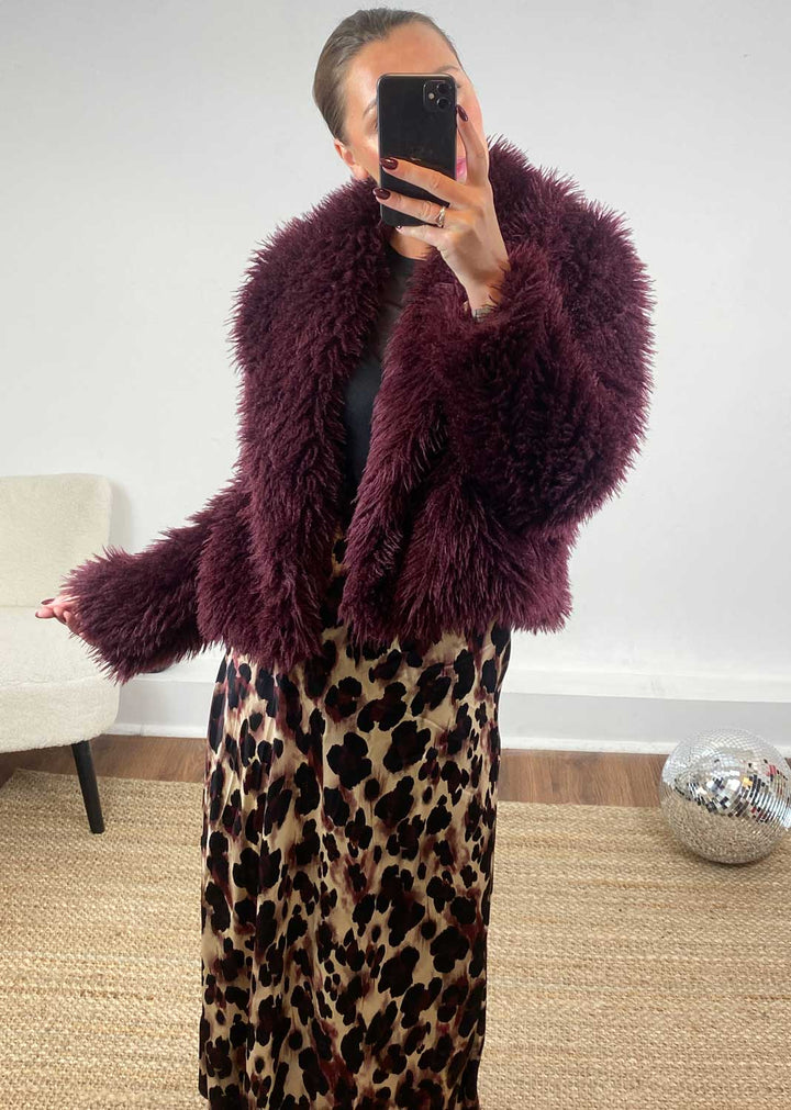 Lucia Faux Fur Jacket in Burgundy