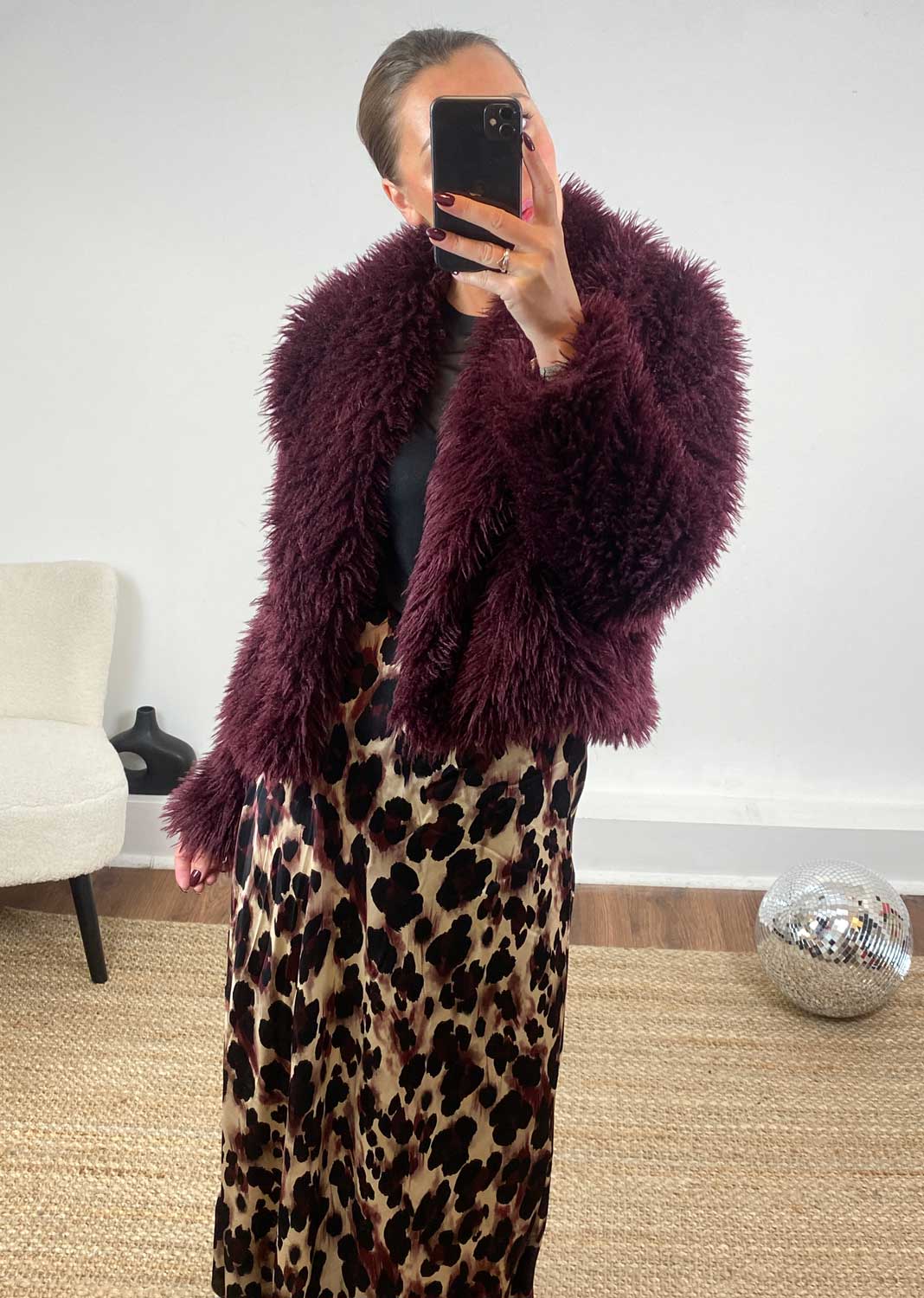 Lucia Faux Fur Jacket in Burgundy