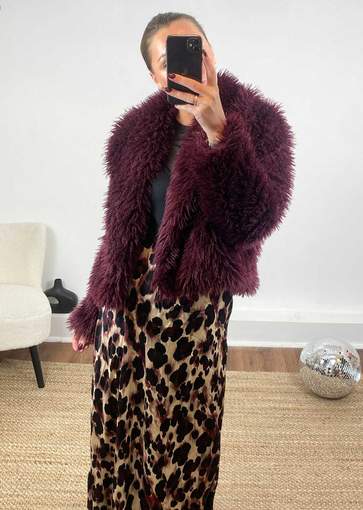 Lucia Faux Fur Jacket in Burgundy