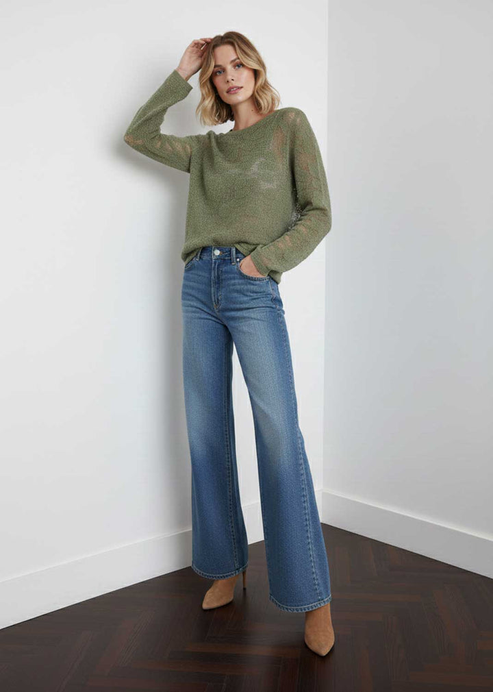 sage green floral crochet knit top