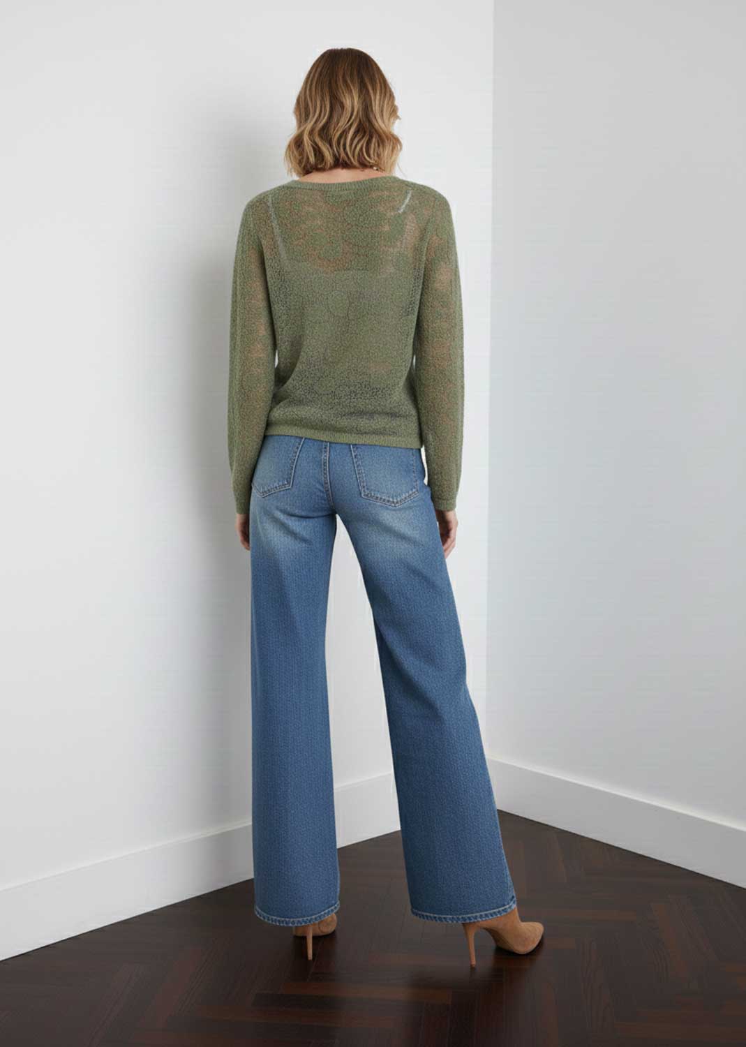 Fern Textured Crochet Knit Jumper Sage Green