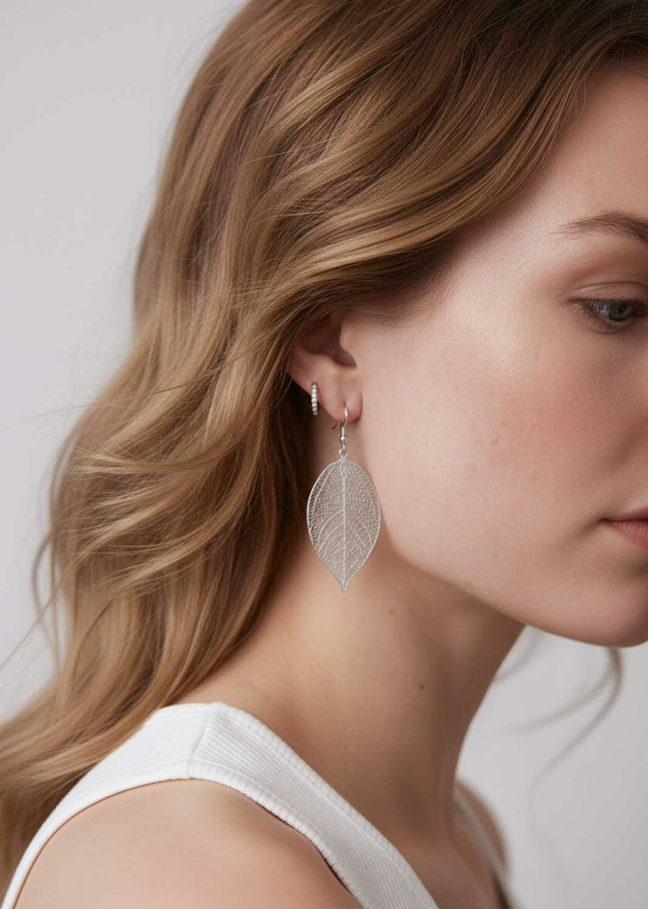 Filigree Leaf Earrings Silver