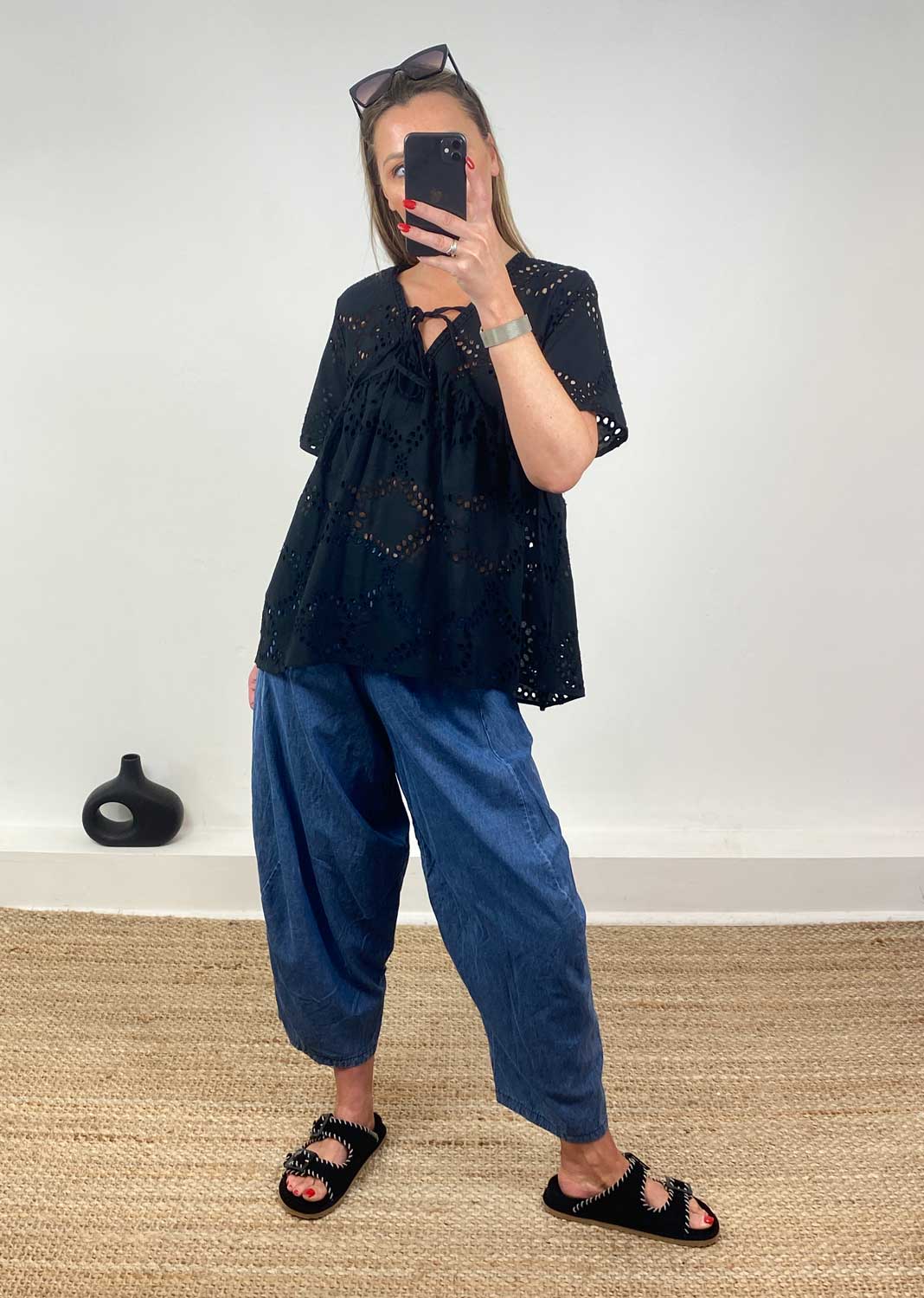 Flo Broderie Anglaise Top in Black