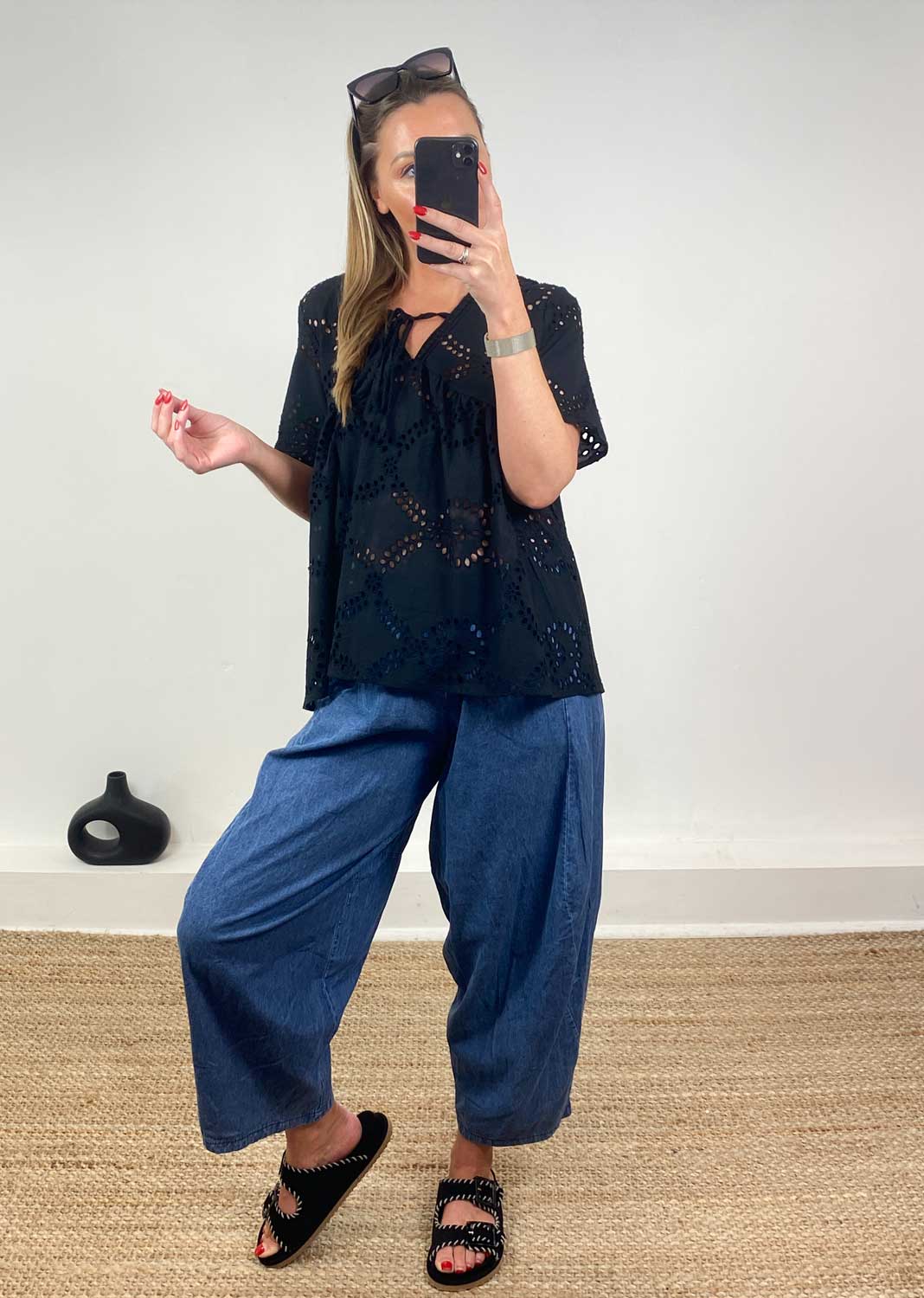 Flo Broderie Anglaise Top in Black