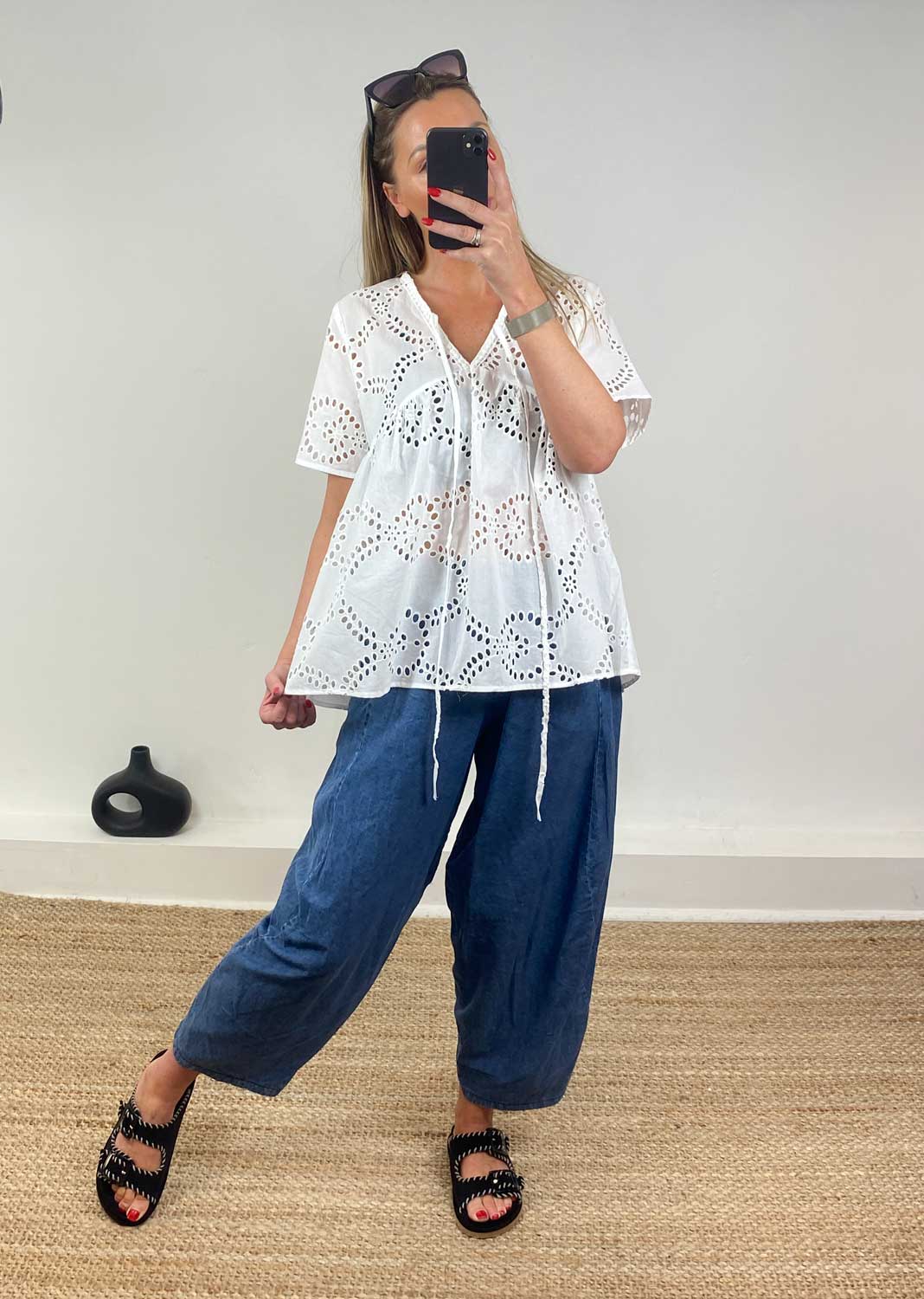 Flo Broderie Anglaise Top in White