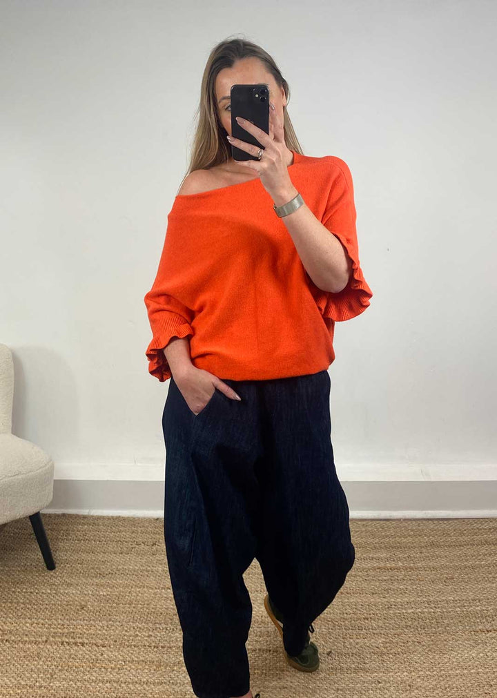 Marian Frill Sleeve Knit Top in Orange