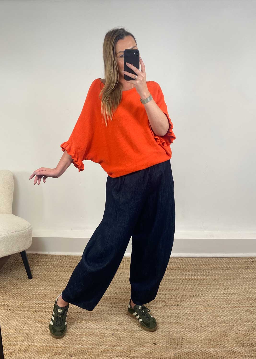 Marian Frill Sleeve Knit Top in Orange