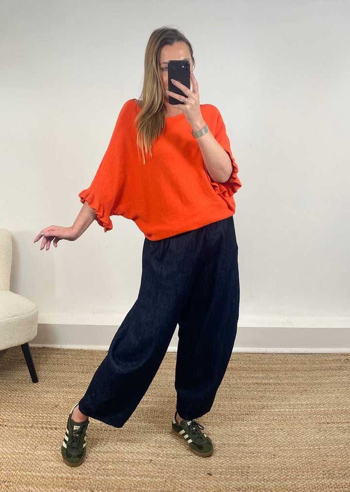 Marian Frill Sleeve Knit Top in Orange