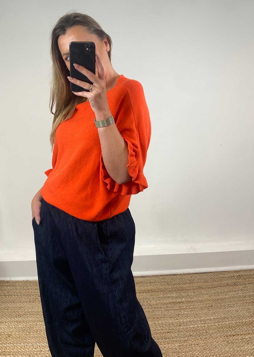 Marian Frill Sleeve Knit Top in Orange