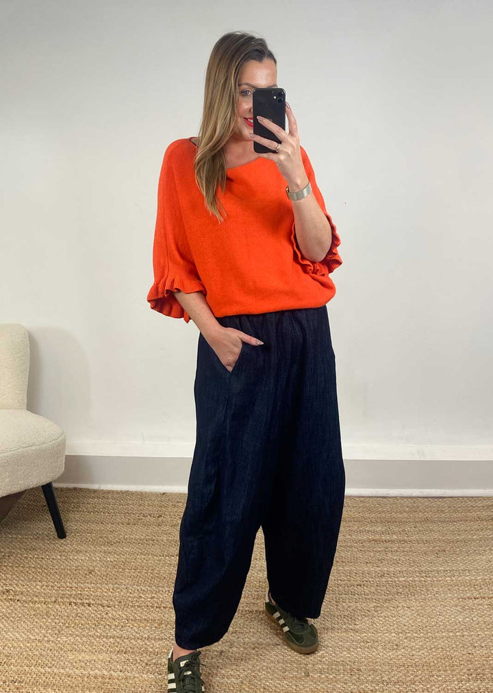 Marian Frill Sleeve Knit Top in Orange